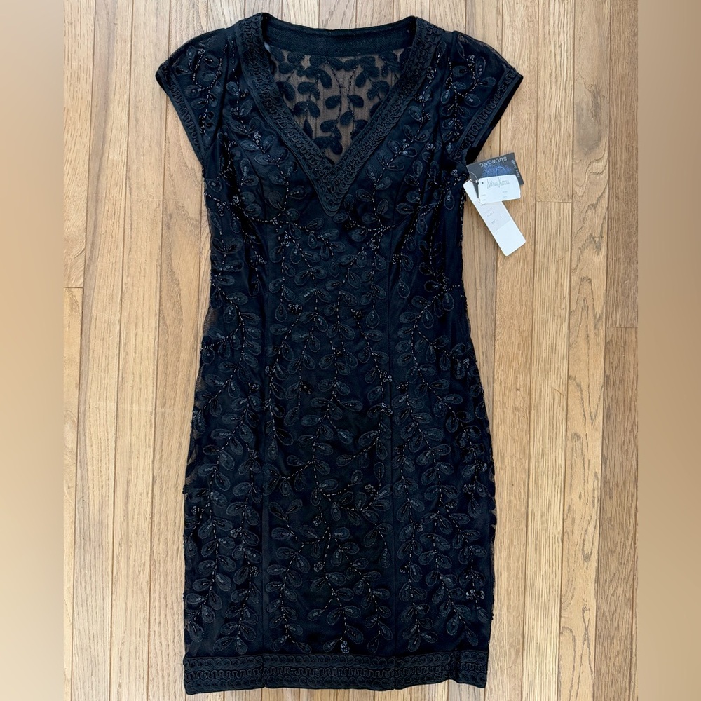 NWT SUE WONG NOCTURNE BEADED BLACK COCKTAIL DRESS SIZE 4